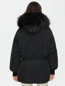 ZIAI Flap Pocket Hooded Parka Coat - Black - View 2