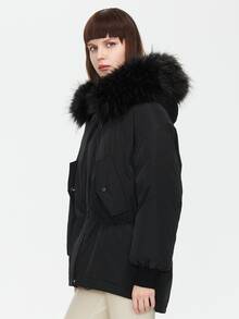 ZIAI Flap Pocket Hooded Parka Coat - Black - View 3