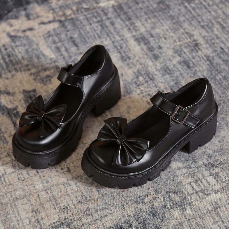 

Bow Decor Flatform Mary Janes, Black