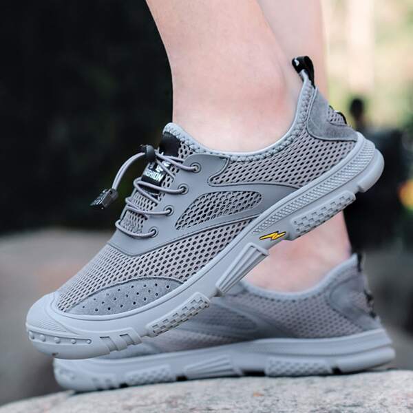 

Men Minimalist Hollow Out Design Creek Shoes, Grey