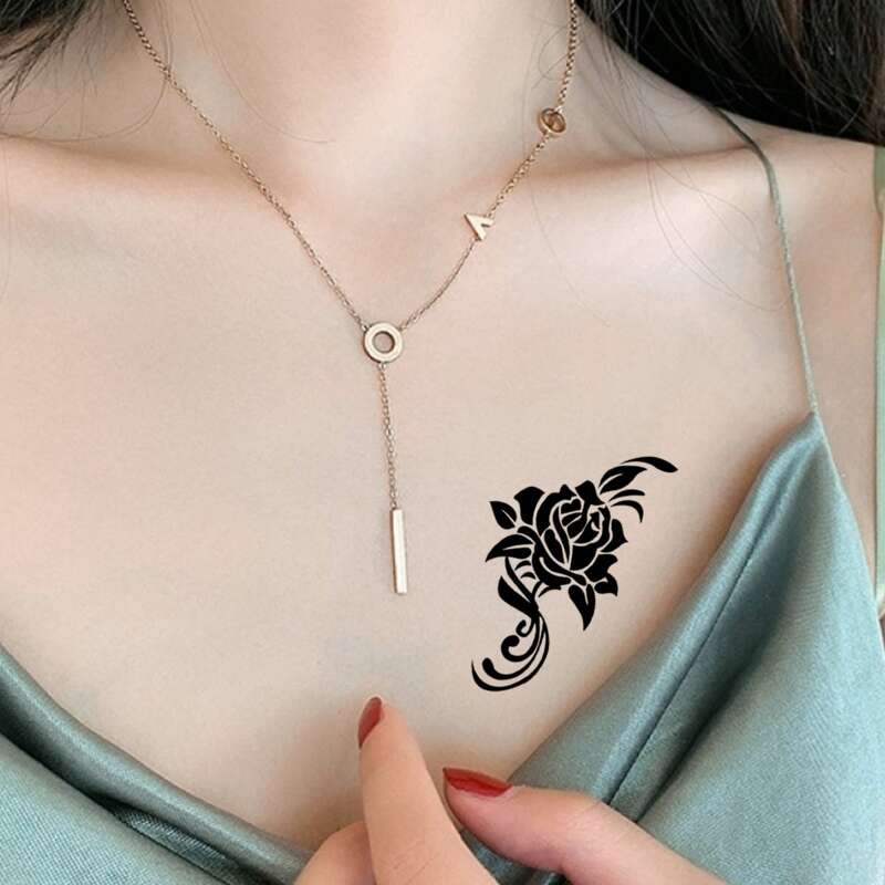 

1sheet Rose Pattern Tattoo Sticker, Black