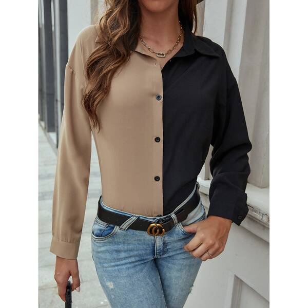 

Colorblock Button Front Blouse, Multicolor