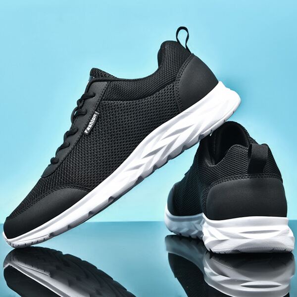 

Men Lace-up Front Knit Sneakers, Black
