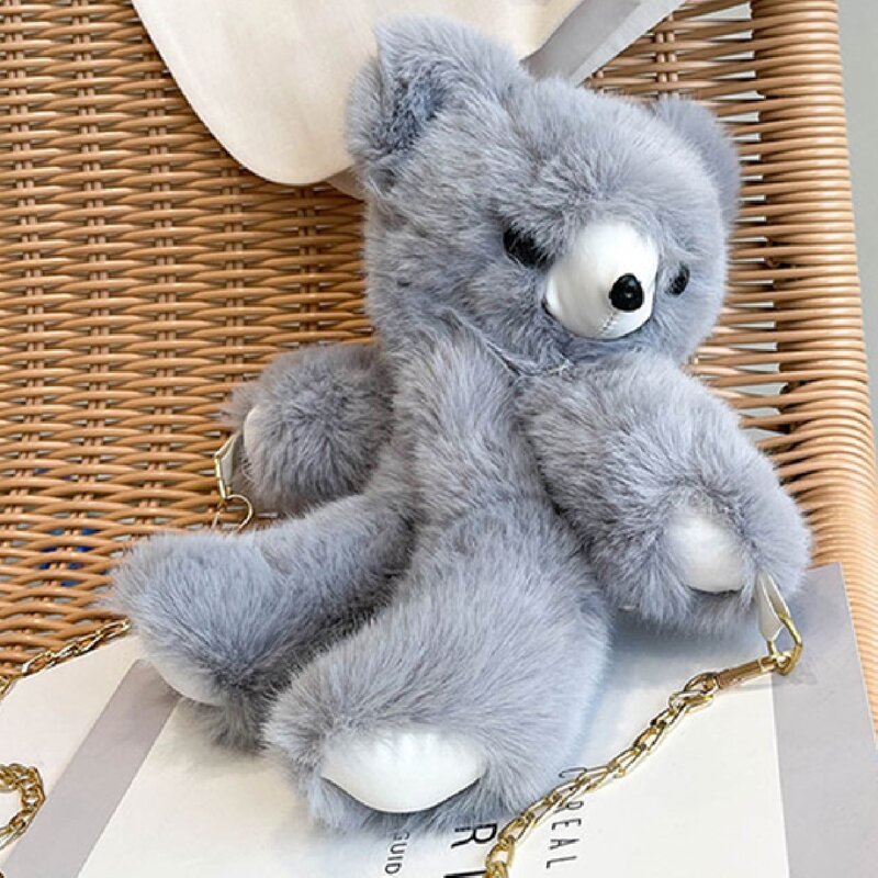 

Fluffy Bear Crossbody Bag, Grey