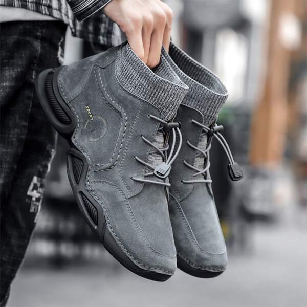 

Men Letter Detail Lace Up Design Boots, Grey