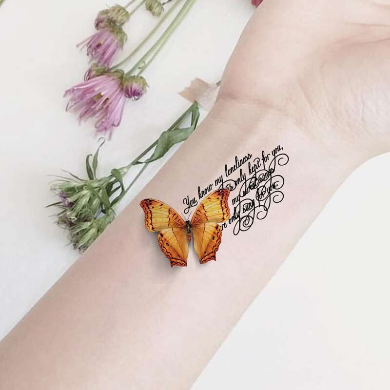

1pc Butterfly Pattern Temporary Tattoo Sticker, Yellow