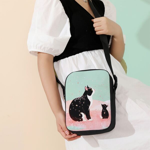 

Letter & Cartoon Graphic Crossbody Bag, Multicolor