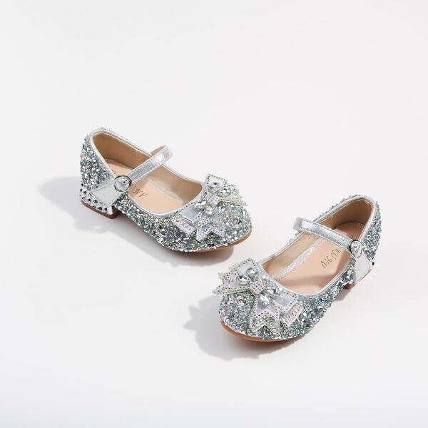 

Girls Rhinestone & Bow Decor Flats, Silver
