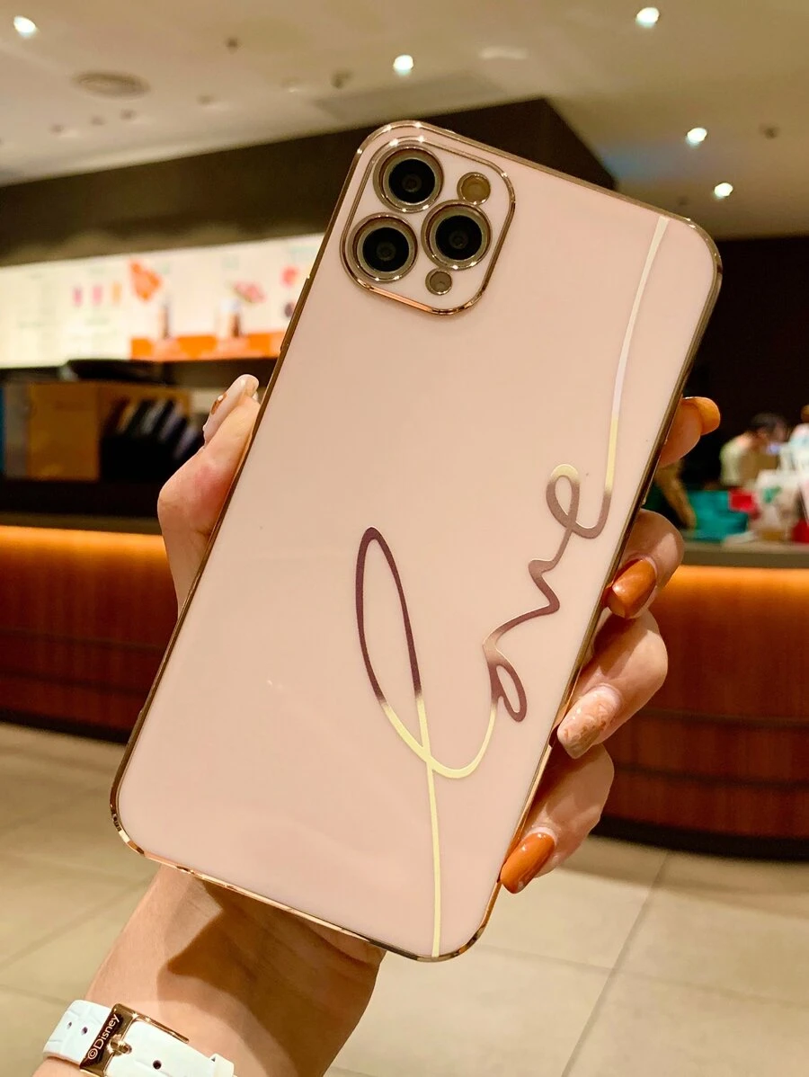 Pink Letter Graphic Phone Case Compatible With IPhone 11,IPhone 13,IPhone 14 Pro Max - Multicolor - View 1