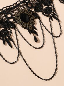 Dây chuyền trang trí ren choker - màu đen - Xem 3