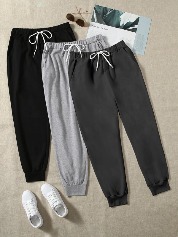Plus 3pcs Solid Drawstring Waist Sweatpants SHEIN USA