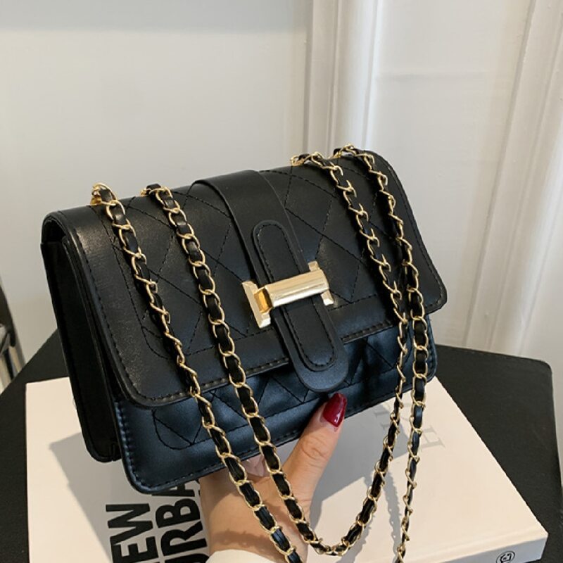 

Minimalist Quilted Chain Shoulder Bag, Black