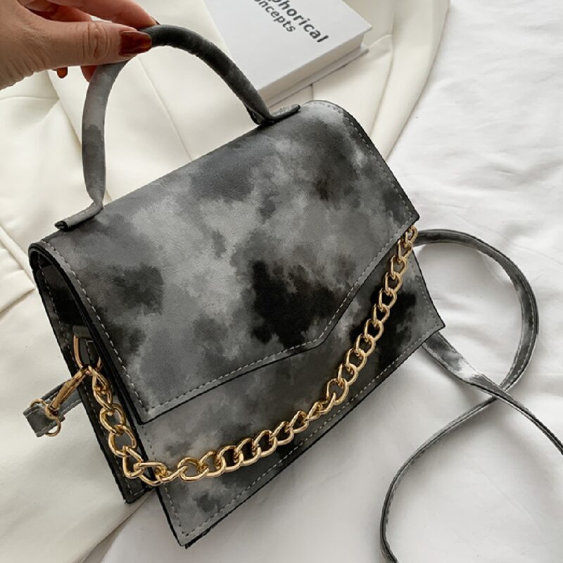 

Chain Decor Tie Dye Pattern Flap Square Bag, Grey