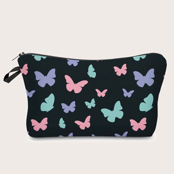 

Butterfly Painted Zipper Makeup Bag, Multicolor