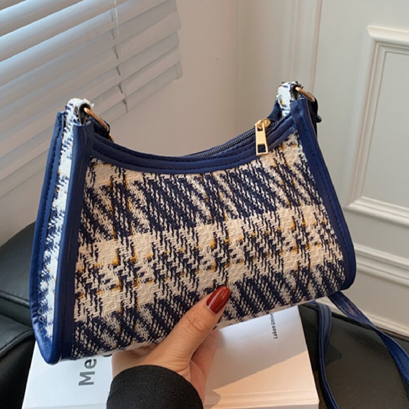 

Tweed Crossbody Bag, Blue and white