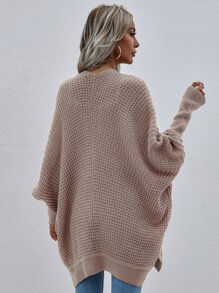 SHEIN LUNE Batwing Sleeve Slit Hem Cardigan - Dusty Pink - View 2