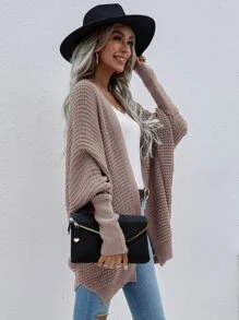 SHEIN LUNE Batwing Sleeve Slit Hem Cardigan - Dusty Pink - View 4