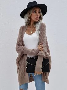 SHEIN LUNE Batwing Sleeve Slit Hem Cardigan - Dusty Pink - View 5