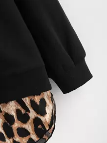 SHEIN LUNE Plus Contrast Cheetah Sweatshirt Graduation,Back To School Outfits,Graduation,Teacher Outfits For Women,Back To School Winter Fall Autumn - Black - View 3