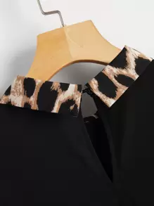 SHEIN LUNE Plus Contrast Cheetah Sweatshirt Graduation,Back To School Outfits,Graduation,Teacher Outfits For Women,Back To School Winter Fall Autumn - Black - View 4