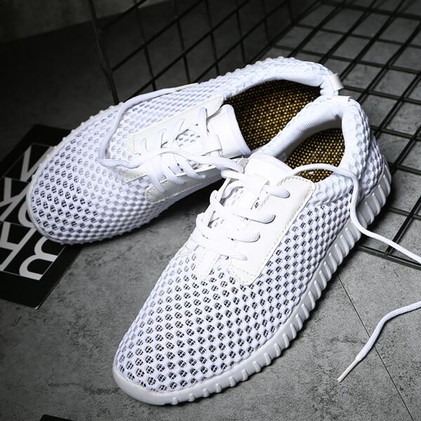 

Men Knit Detail Lace-Up Front Sneakers, White