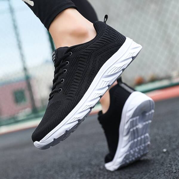 

Men Knit Detail Lace-Up Front Sneakers, Black