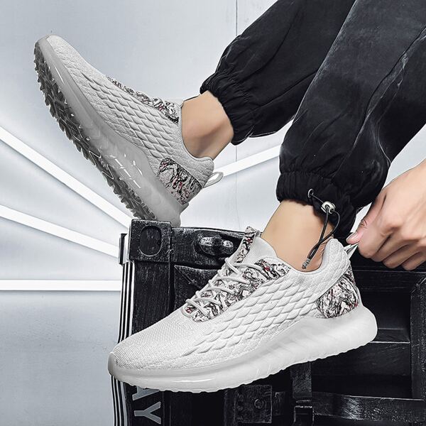 

Men Knit Detail Lace Up Design Sneakers, White