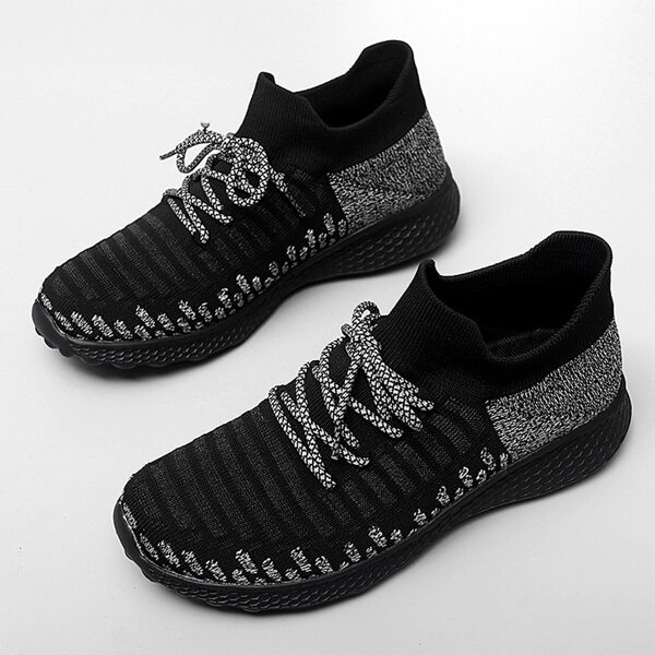 

Men Mesh Panel Lace-up Front Sneakers, Black