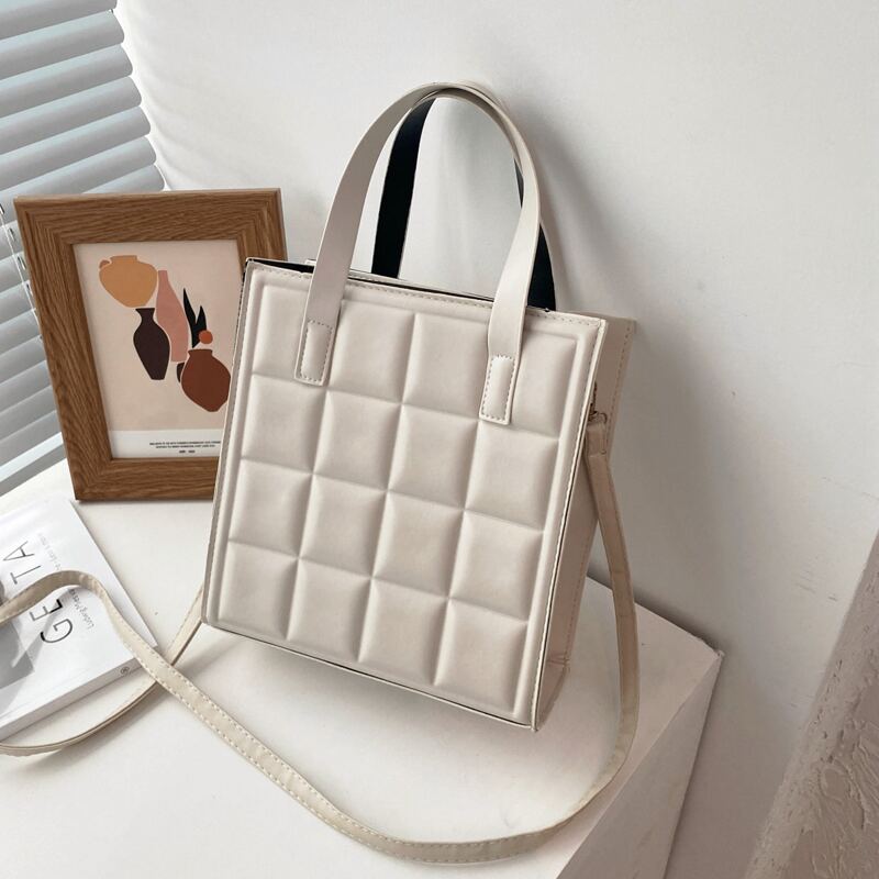 

Minimalist Textured Square Bag, Beige