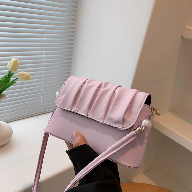 

Minimalist Ruched Design Faux Pearl Decor Shoulder Bag, Pink