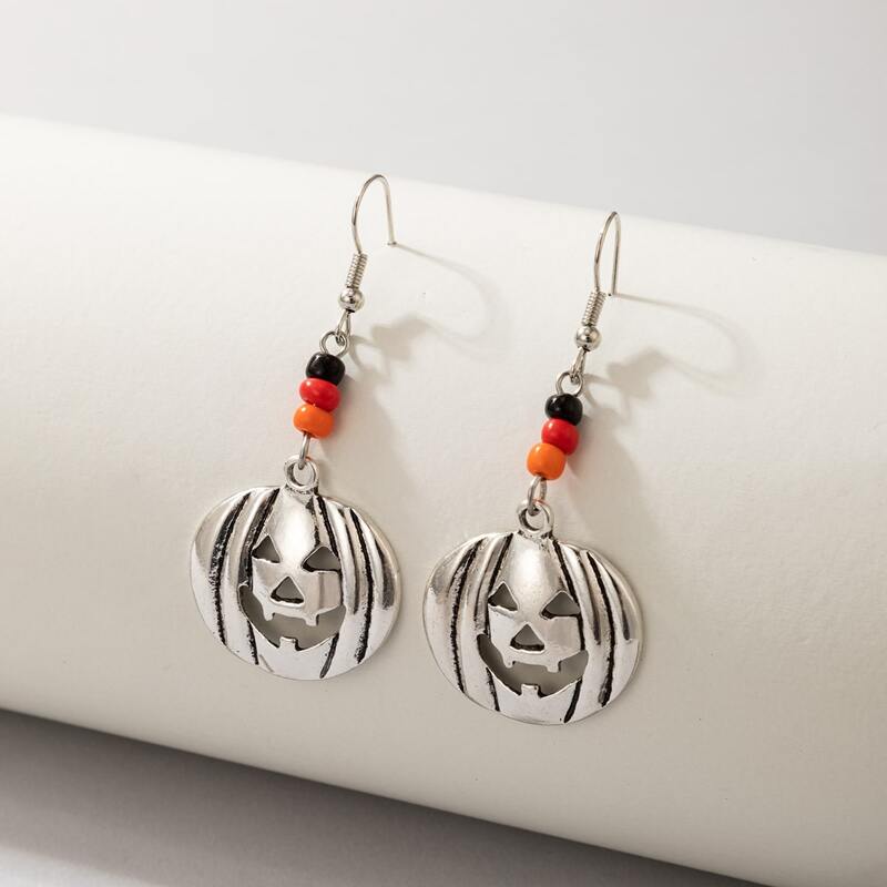

Halloween Pumpkin Drop Earrings, Silver