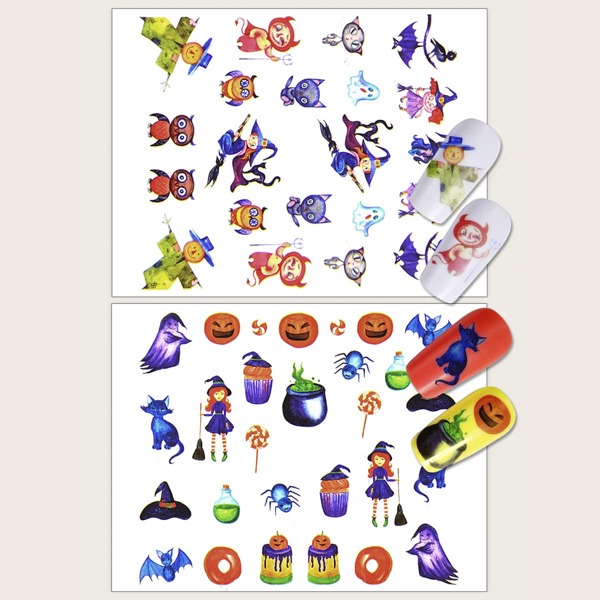 

2sheet Halloween Witch Pattern Nail Art Sticker, Multicolor