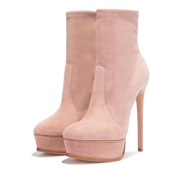 

Minimalist Suede Ultra Heeled Boots, Pink