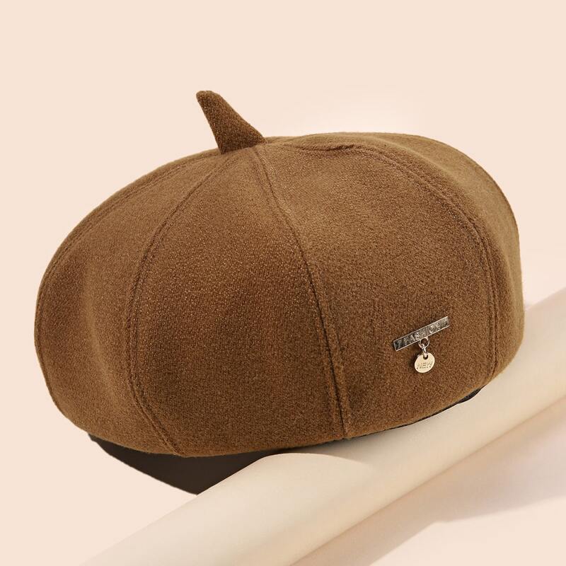 

1pc Solid Beret, Brown