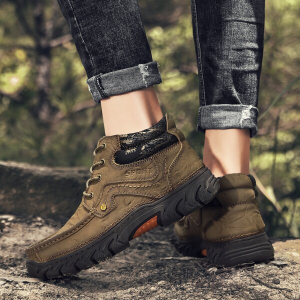 

Men Lace-up Front Boots, Khaki