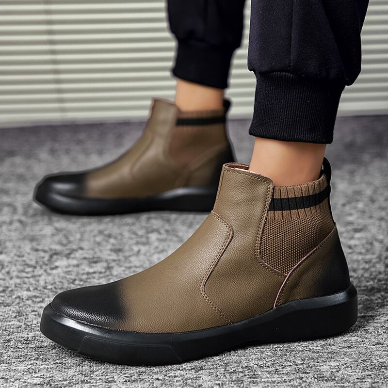 

Guys Panel Design Ombre Pattern Boots, Khaki