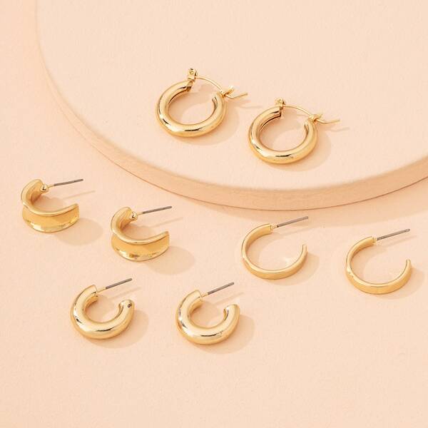 

4pairs Open Hoop Earrings, Gold