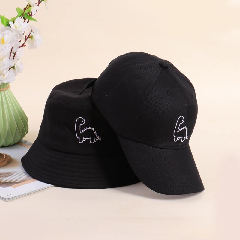 

1pc Dinosaur Graphic Baseball Cap & 1pc Bucket Hat, Black