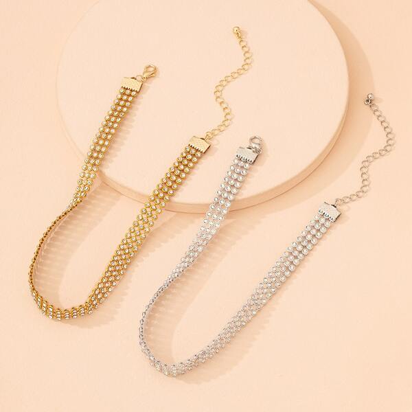 

2pcs Rhinestone Decor Necklace, Multicolor