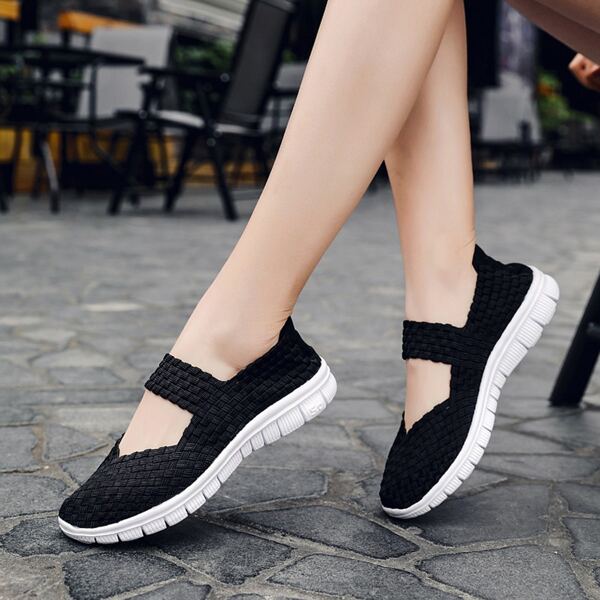 

Minimalist Braided Detail Slip On Shoes, Black