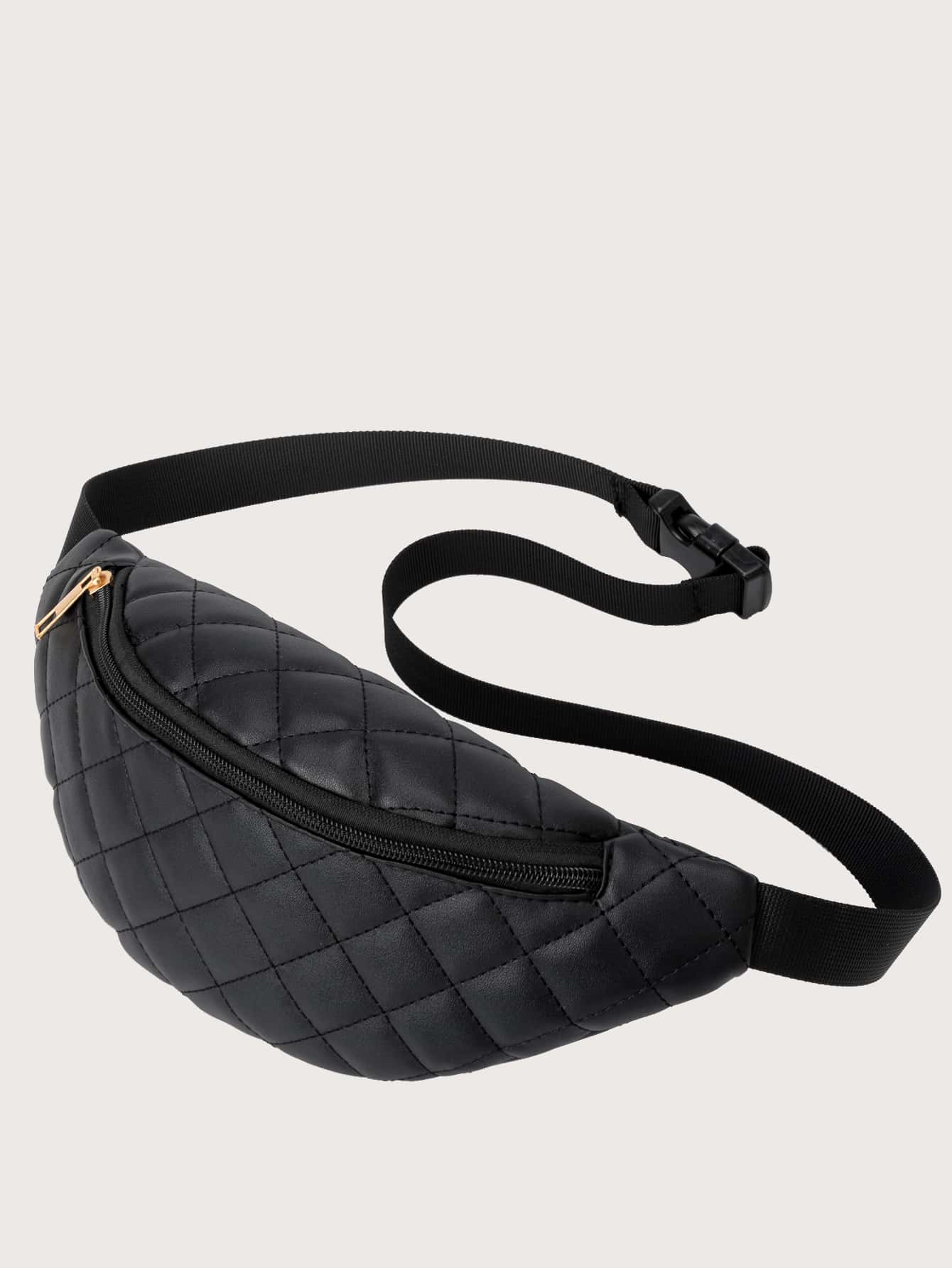 Minimalist Quilted Fanny Pack - Black - View 2