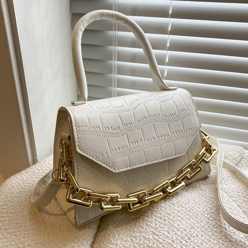 

Croc Embossed Satchel Bag, White
