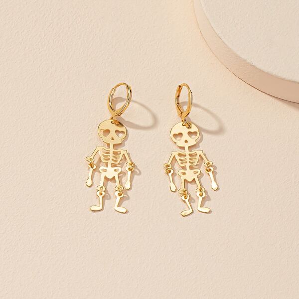 

Skull Decor Drop Earrings, Gold