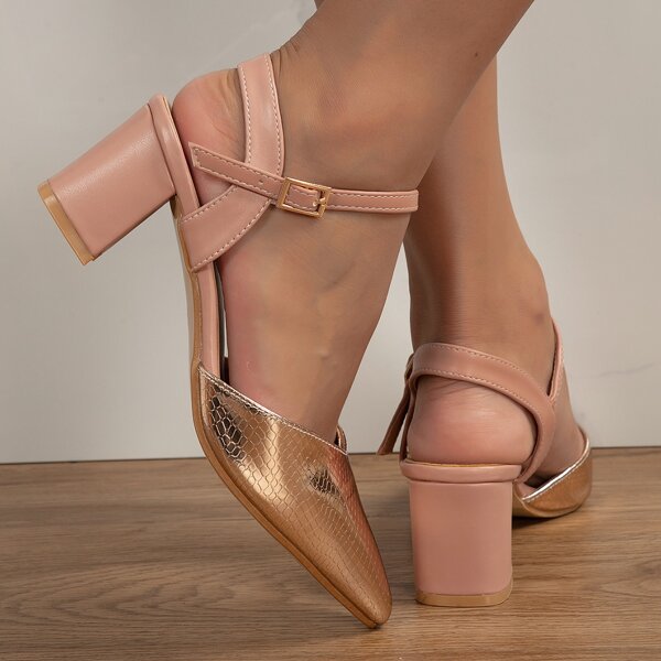 

Metallic Chunky Slingback Pumps, Champagne