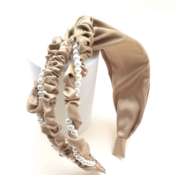 

Faux Pearl Decor Ruched Headband, Champagne