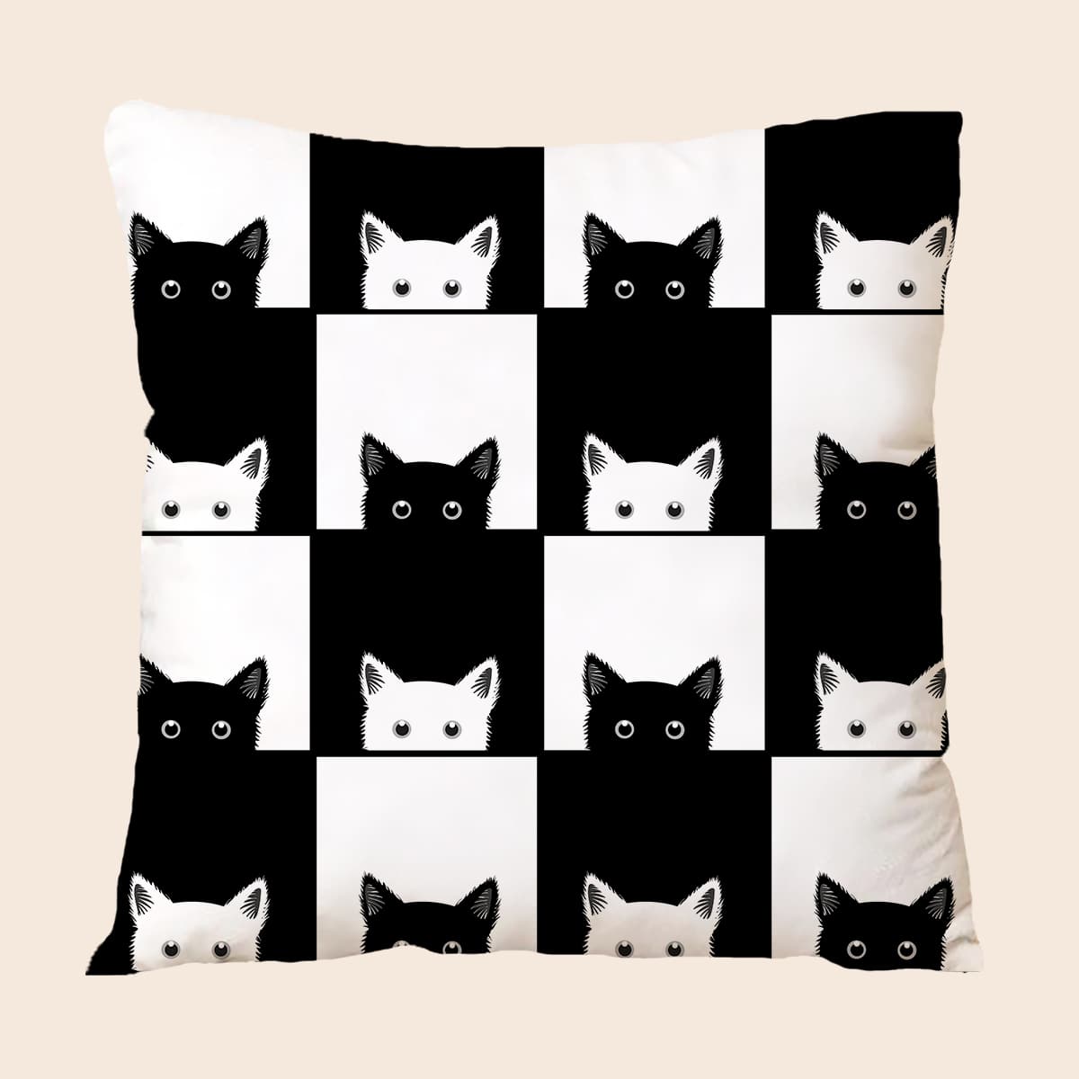 

Cat Print Cushion Cover Without Filler, Black and white