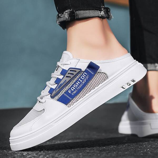 

Men Letter Patch Breathable Lace-up Front Skate Shoes, White