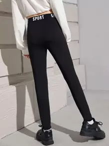 SHEIN Leap Crew Leggings Bé Gái Hội Chữ thập Ruy băng Lá thư Thể thao - màu đen - Xem 2