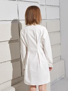 SHEIN Teen Girls Solid Collared Button Up Shirt Dress - White - View 2