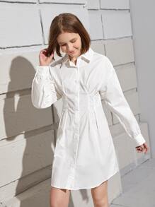 SHEIN Teen Girls Solid Collared Button Up Shirt Dress - White - View 6